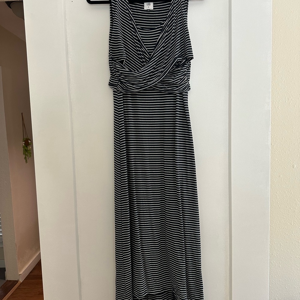 CAbi Black and White Smocked Maxi Dress